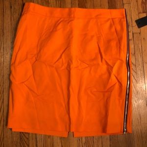 Eloquii orange pencil skirt with gold zipper sides